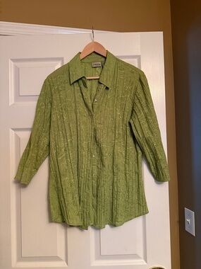 Chico's Green Embossed Button-Down Shirt